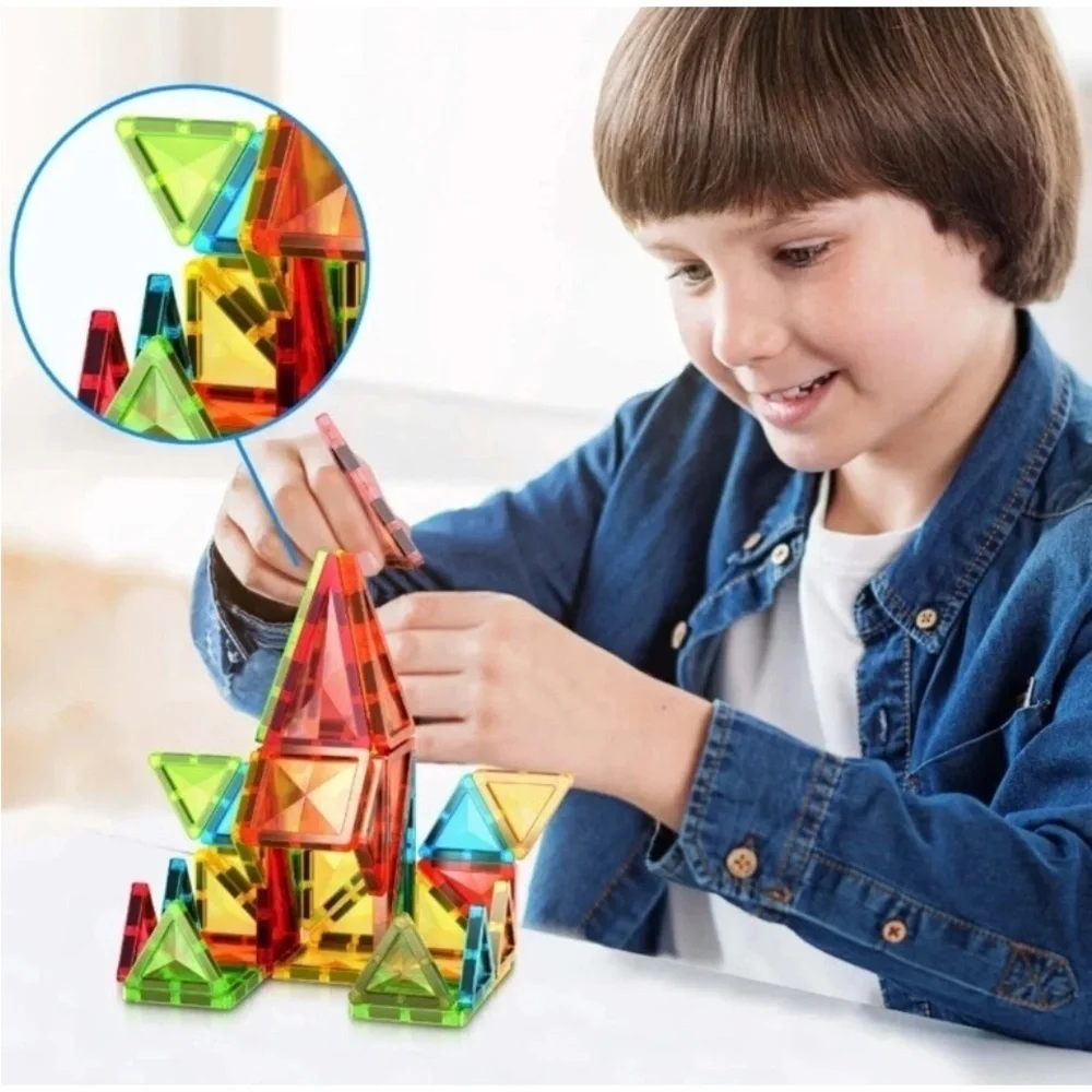 36-Piece Mini Diamond Magnetic Tiles Set - Red, Blue, Yellow
